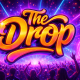 The Drop logo in gold neon lettering over a rave background