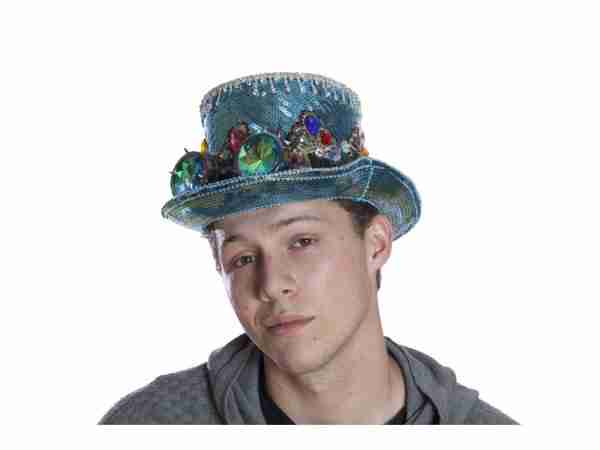 Aqua Blue Sequin Top Hat