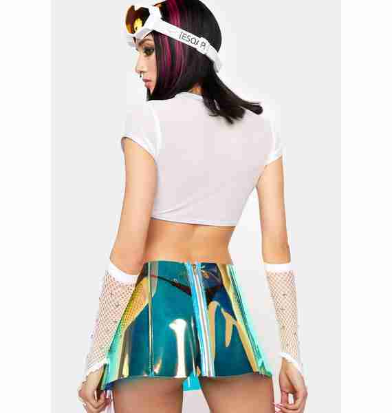 Lace Up Vinyl Skirt- Sea Holo