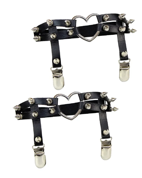 Heart Spiked Faux Leather Leg Garters ( 2pc )