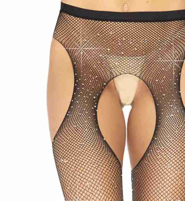 Rhinestone Fishnet Suspender Pantyhose