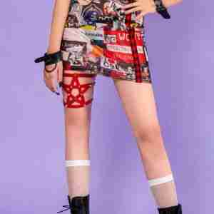 Punk Jigsaw Lattice Belt Mini Mesh Skirt