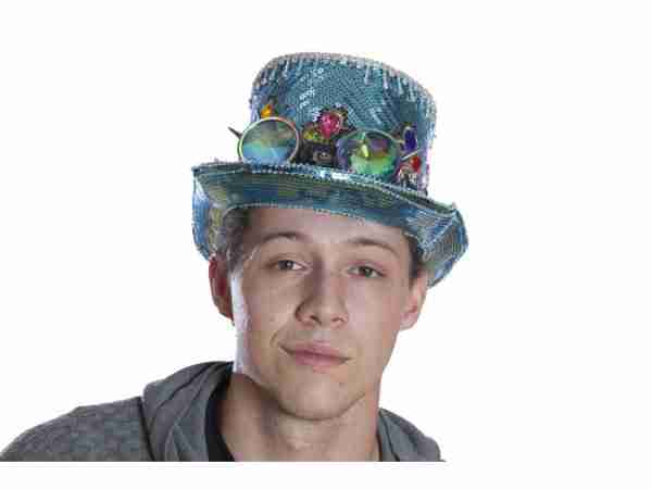 Aqua Blue Sequin Top Hat