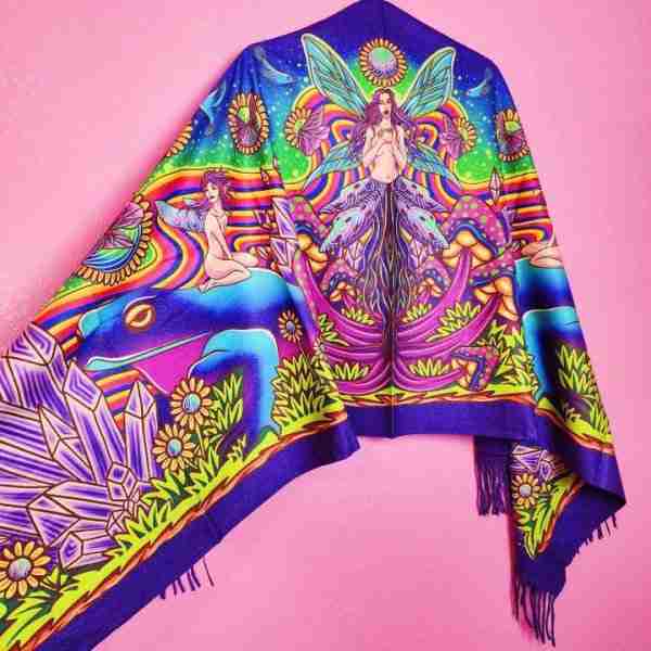 Trippy Fairycore Fringed Pashmina