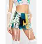 Lace Up Vinyl Skirt- Sea Holo