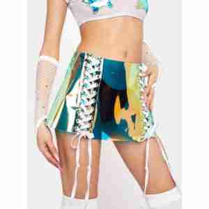 Lace Up Vinyl Skirt- Sea Holo