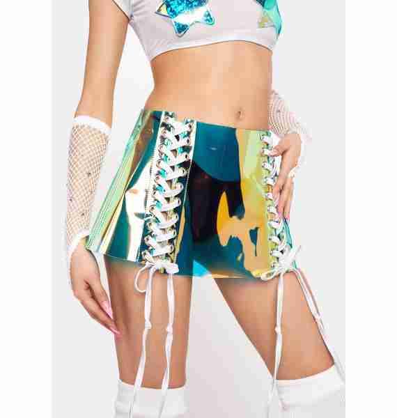 Lace Up Vinyl Skirt- Sea Holo