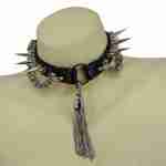Tassel And Spike Choker With Cuban Side Chain Black