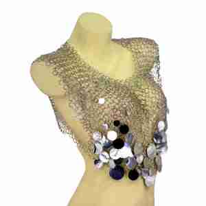 Metallic Chainmail Crop Top With Large Sequin Accents