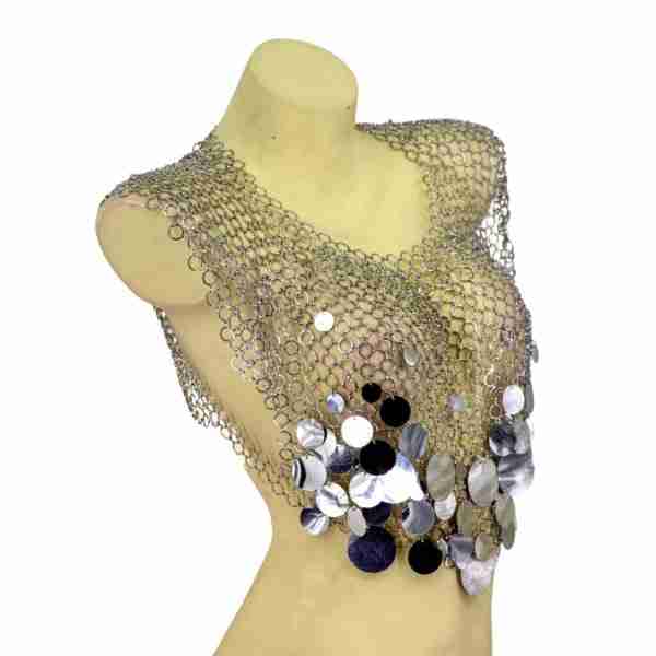 Metallic Chainmail Crop Top With Large Sequin Accents