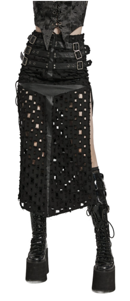 Punk Cross Hollowed Slit Skirt Black