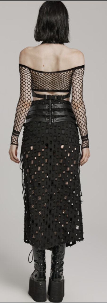 Punk Cross Hollowed Slit Skirt Black