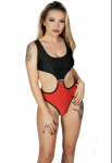 Black and Red Side Cutout Bodysuit