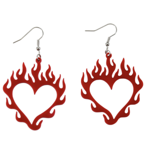 Heart earrings with flames