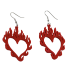 Heart earrings with flames