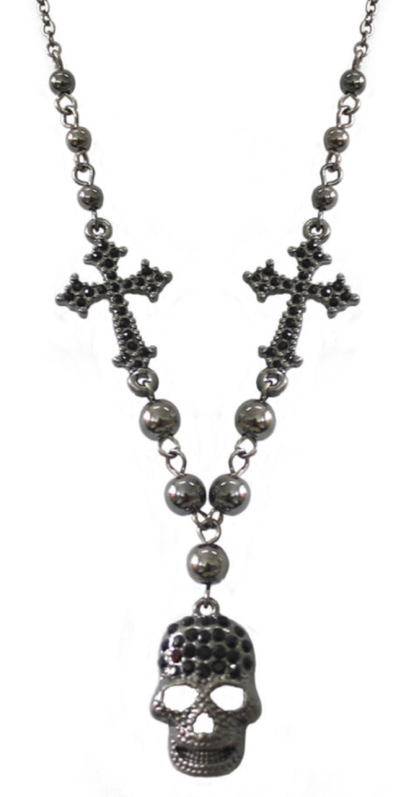 Bone Skull w/ Cross Necklace