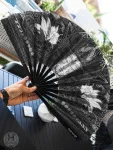 Wounds To Wisdom Silver UV Reactive Double Sided XL Bamboo Folding Fan w/ Carrier Bag