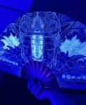 Wounds To Wisdom Silver UV Reactive Double Sided XL Bamboo Folding Fan w/ Carrier Bag