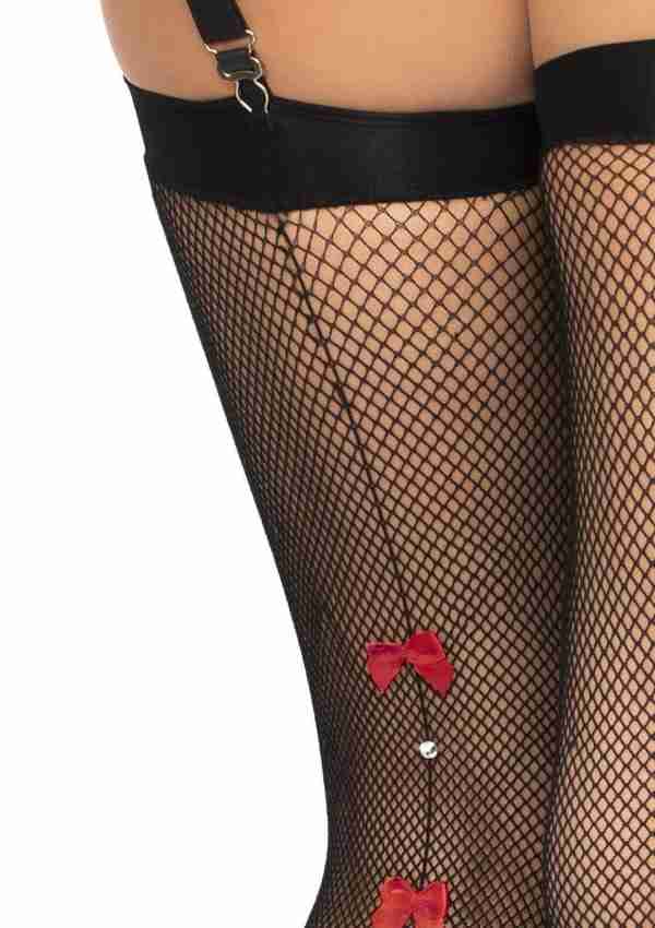 Bow Backseam Fishnet Thigh Highs