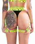 Oishi Kawaii Tech Thong Bottoms with Straps - Black/Neon Green