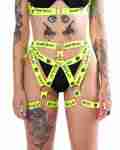 Oishi Kawaii Tech Thong Bottoms with Straps - Black/Neon Green