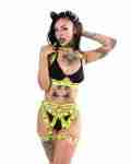Oishi Kawaii Tech Thong Bottoms with Straps - Black/Neon Green