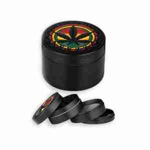 Black Rasta Leaf Herb Grinder 4pc Aluminum 50mm