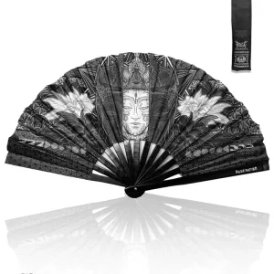 Wounds To Wisdom Silver UV Reactive Double Sided XL Bamboo Folding Fan w/ Carrier Bag