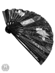 Wounds To Wisdom Silver UV Reactive Double Sided XL Bamboo Folding Fan w/ Carrier Bag