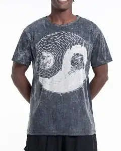 unisex yin yang stone washed cotton T-shirt