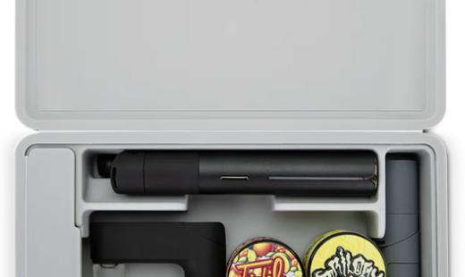 Puffco travel case with organized compartments holding accessories and concentrate containers