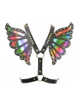 Black Faux Leather & Rainbow Holo Butterfly Wing Harness