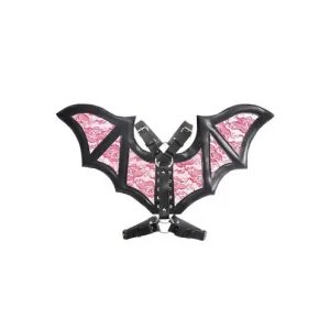 Black/Red Faux Leather & Lace Wing Harness