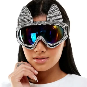 Black Silver Rhinestone Cat Goggles