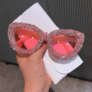 Large Frame Cat Eye Sunglasses with Diamonds