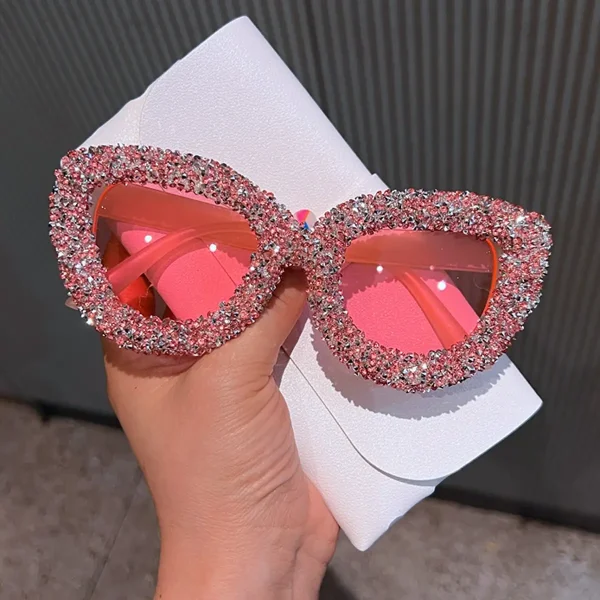 Large Frame Cat Eye Sunglasses with Diamonds