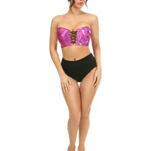 Lavish Fuchsia Holo Lace-Up Bustier Top