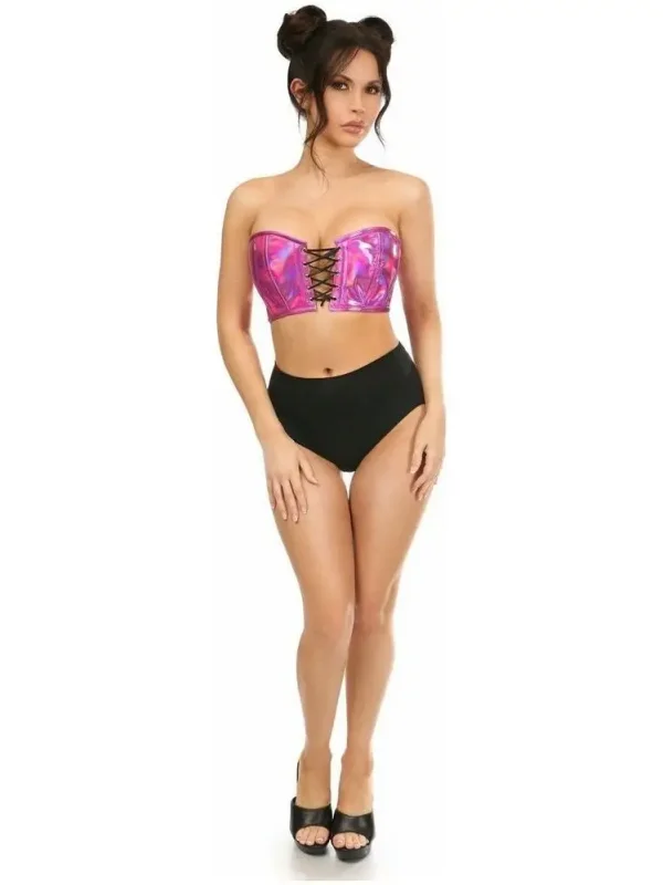 Lavish Fuchsia Holo Lace-Up Bustier Top