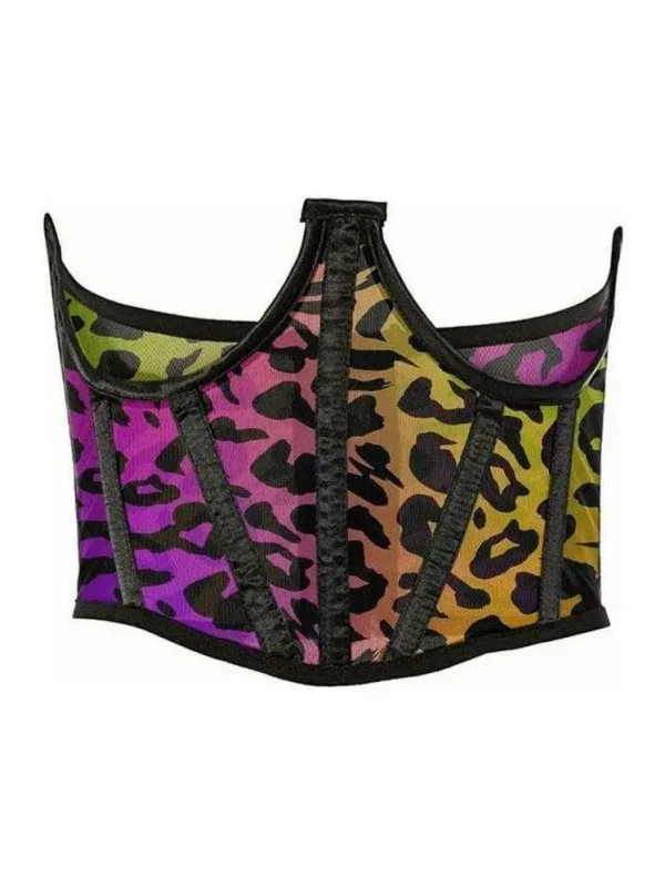 Lavish Rainbow Animal Print Mesh Open Cup Waist Cincher