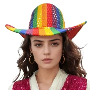 Rainbow Sequin Cowboy Hat