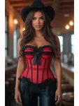Top Drawer Steel Boned Red/Black Mesh Underwire Bustier Corset