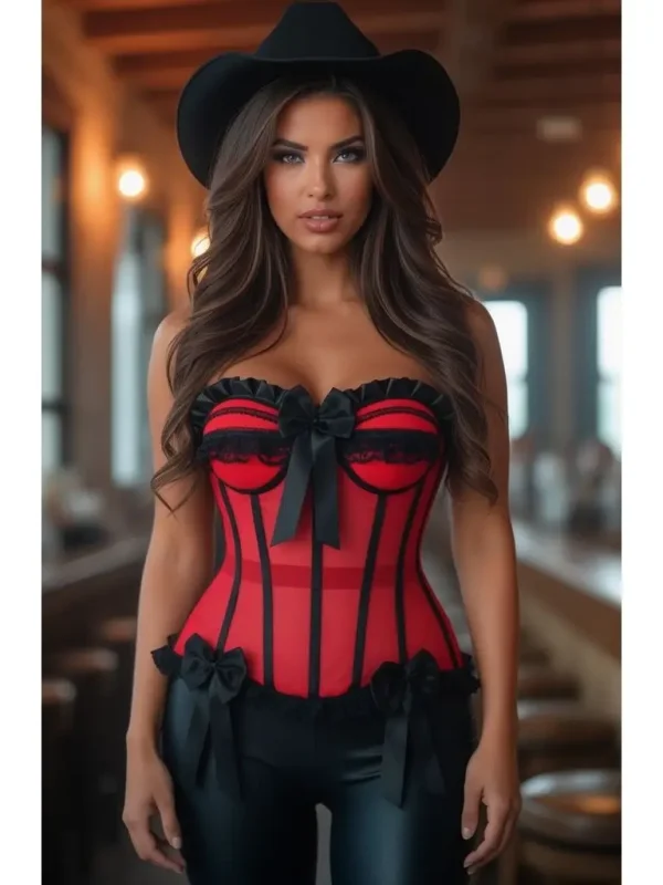 Top Drawer Steel Boned Red/Black Mesh Underwire Bustier Corset