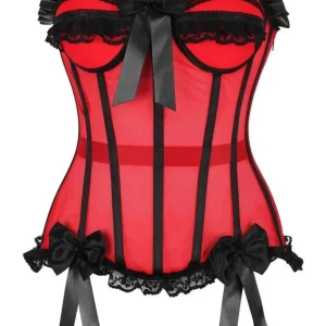 Top Drawer Steel Boned Red/Black Mesh Underwire Bustier Corset