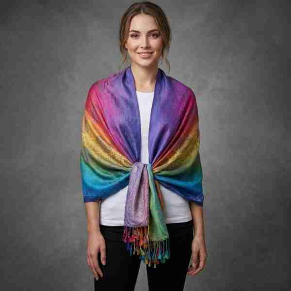 Rainbow Ornate Paisley Pattern Pashmina Shawl Scarf