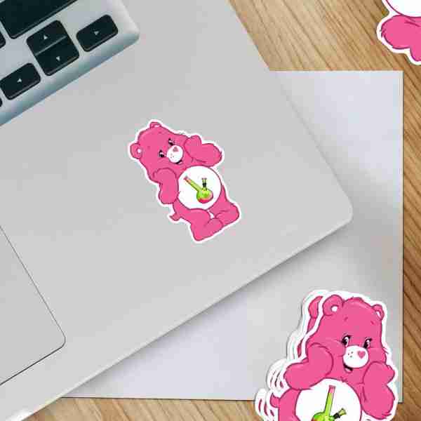 Caring Weed Bear Sticker- Pink Bong