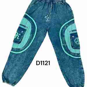 Stonewash Teal Square Peace & Om Cargo Yoga Pant
