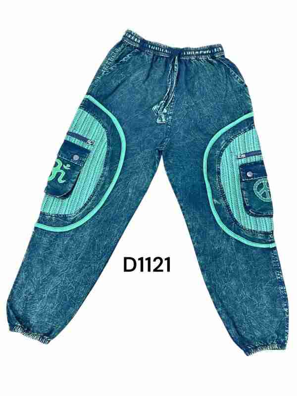 Stonewash Teal Square Peace & Om Cargo Yoga Pant