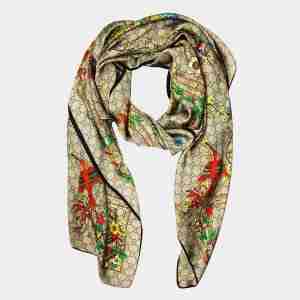 Elegant Floral Print Printed Oblong Silky Satin Scarf Shaw