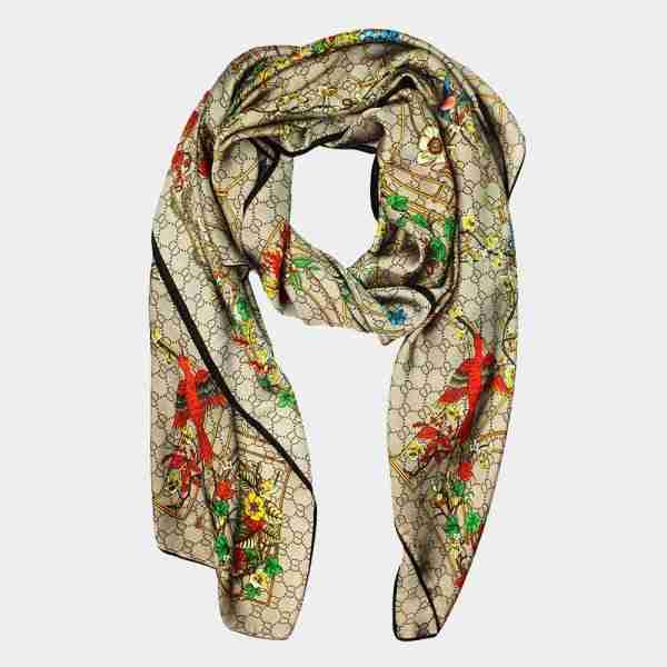 Elegant Floral Print Printed Oblong Silky Satin Scarf Shaw