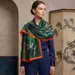 Silk Feel Crane Print Versatile Wrap Scarf